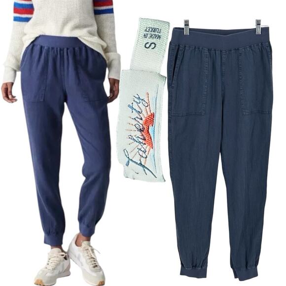 Faherty Womens Arlie Tapered Leg Jogger Linen Blend Pants Navy Size Small *READ - Picture 1 of 14